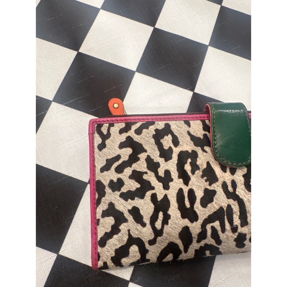 Leopard Print Calf Hair Rainbow Leather Trifold Wallet Multi Color Clutch fairy - Picture 2 of 6